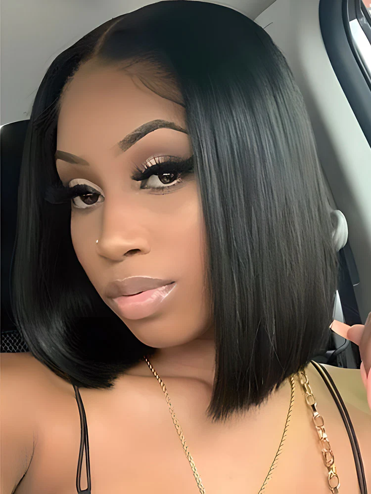 CurlyMe Blunt Cut 13x4 Lace Bob Wigs Short Straight Human Hair Summer Style - Image 8