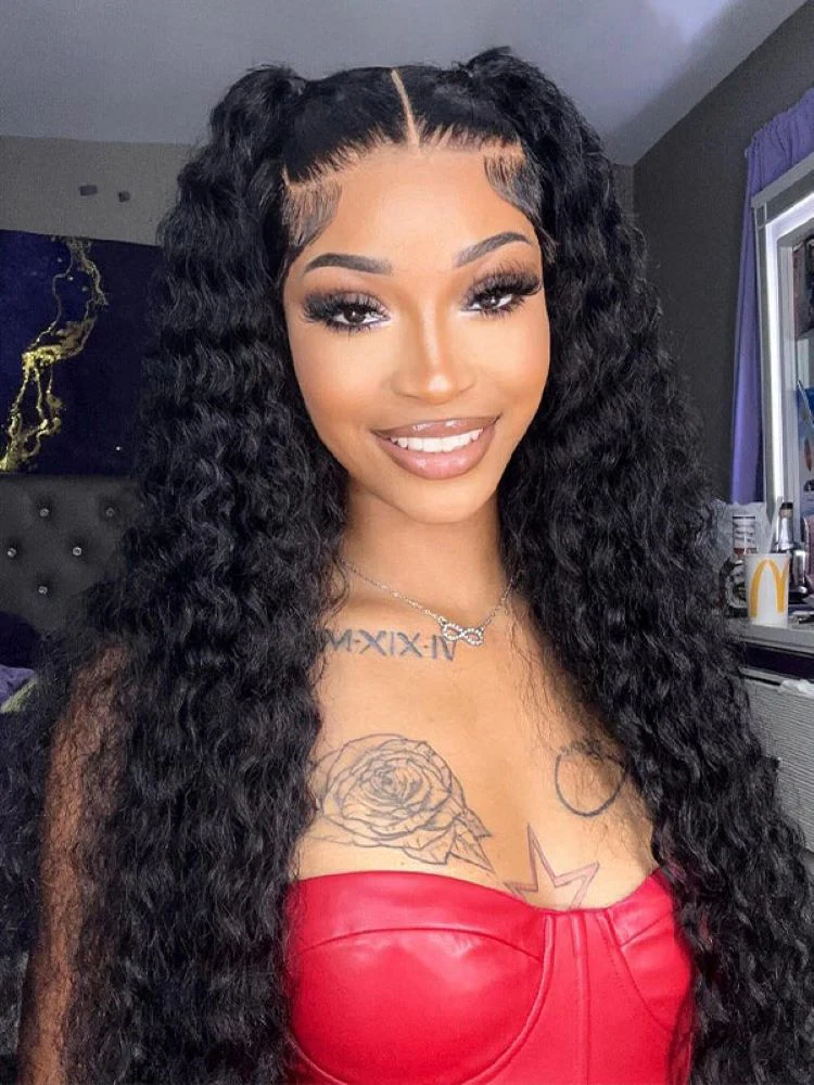 CurlyMe 360 Lace Fit Wear Go Pre-Bleached Deep Wave Human Hair Glueless Wig Pre-Plucked - Image 12