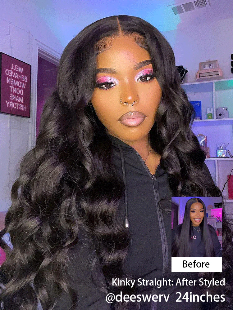 CurlyMe Pre-bleached Kinky Straight Hair Wear Go Glueless Wig 7x5 Pre-cut HD Lace Pre-plucked - Image 5