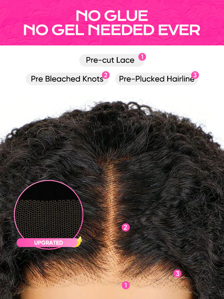 CurlyMe Pre-bleached Wear Go Glueless Wig 7x5 Pre-cut HD Lace Water Wave Human Hair - Image 7