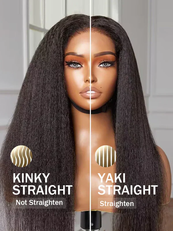 CurlyMe 360 Lace Wear Go Wig Pre-Bleached Yaki Straight Human Hair Pre-Plucked Lace Front Wig - Image 12