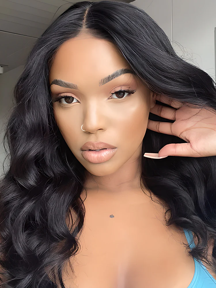 CurlyMe Body Wave Hair Gorgeous 4x4 Lace Closure Wig Pre Plucked Natural Color Curly Hair - Image 6