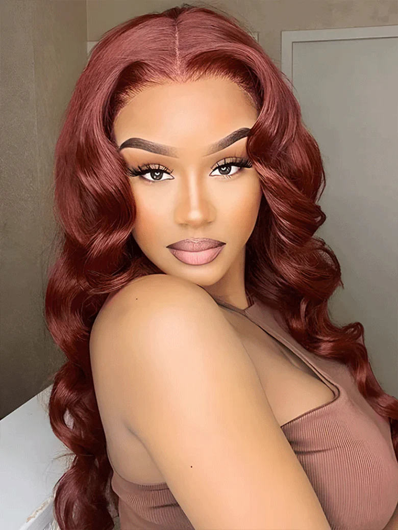 CurlyMe Pre-Plucked Wear Go Glueless Reddish Brown Body Wave Hair Pre-cut Lace - Image 8