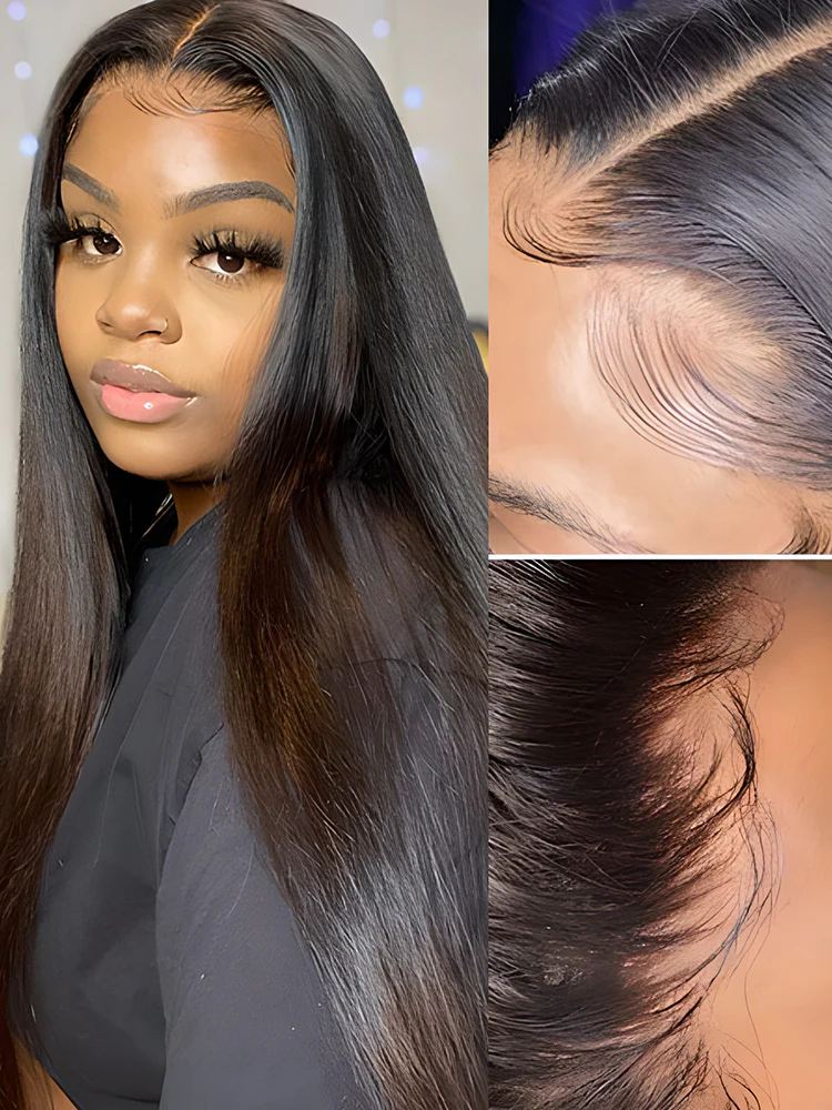 CurlyMe Pre-bleached Silky Straight Hair 13x4 Swiss HD Lace Front Wigs Pre Plucked For Women - Image 3