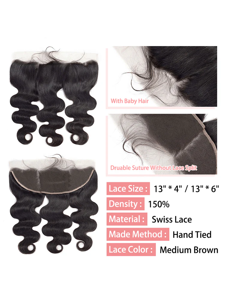 CurlyMe Body Wave Human Hair 13x4 Lace Frontal Natural Black - Image 4