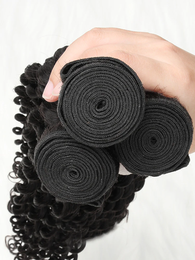 CurlyMe Deep Wave Virgin Human Hair 4 Bundles with 4x4/5x5 Closure Natural Black - Image 6