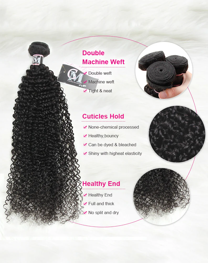 CurlyMe Kinky Curly Virgin Human Hair 3 Bundles With 13x4 Frontal Natural Black - Image 4