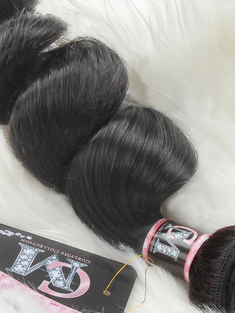 CurlyMe Loose Wave Virgin Human Hair 3 Bundles With 13x4 Frontal Natural Black - Image 4