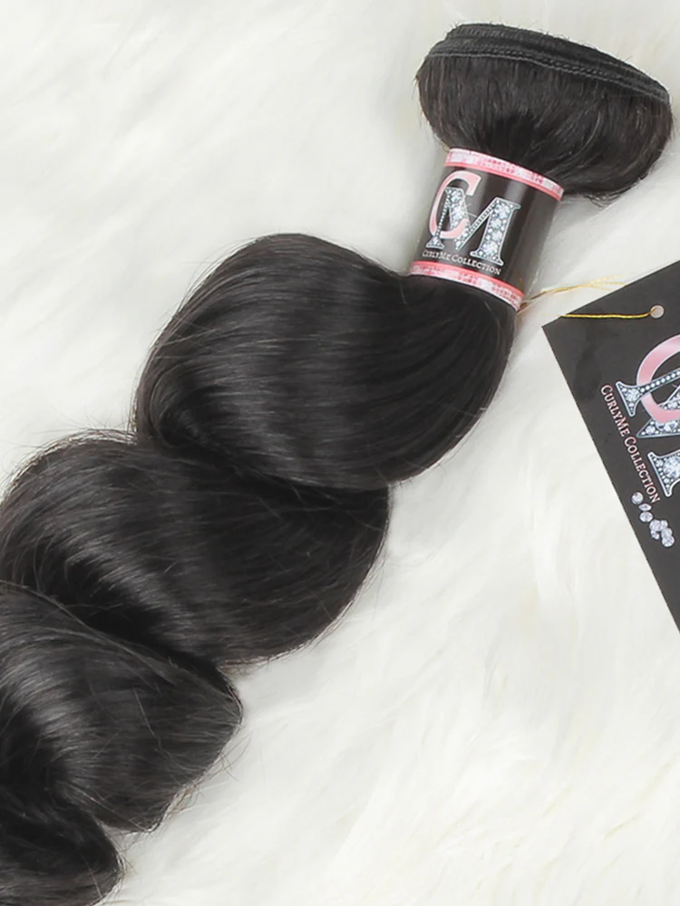 CurlyMe Loose Wave Virgin Human Hair 4 Bundles with 4x4 Closure Natural Black - Image 4