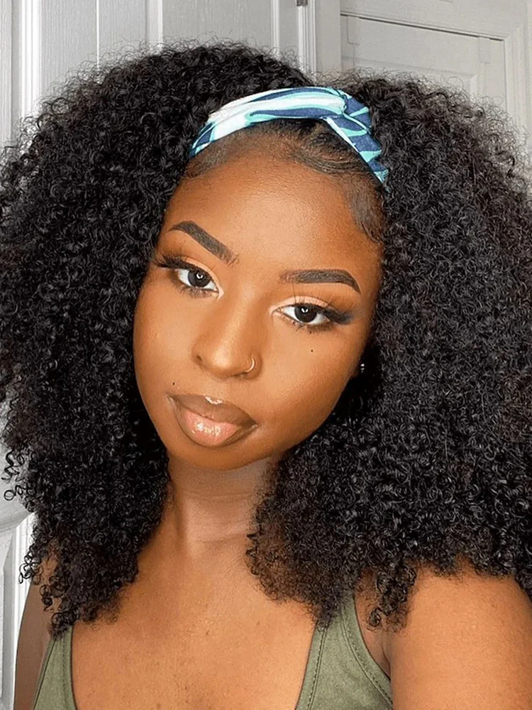 CurlyMe Afro Kinky Coily Hair Headband Wig Curly Non Lace Human Hair Wigs - Image 5