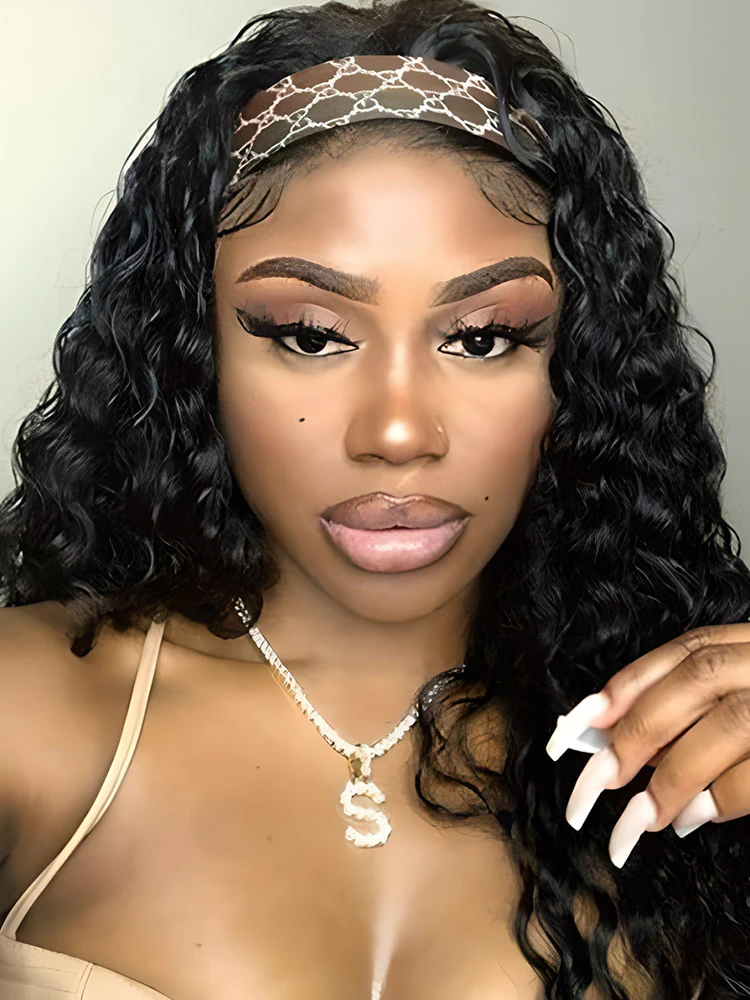 CurlyMe Deep Wave Headband Wig Human Hair 180% Density Thick Non Lace Wigs - Image 10