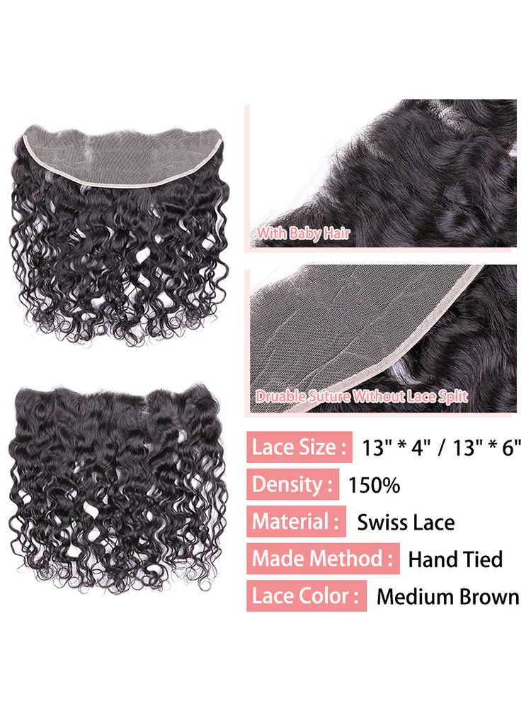CurlyMe Natural Wave Virgin Human Hair 3 Bundles With 13x4 Frontal Natural Black - Image 5