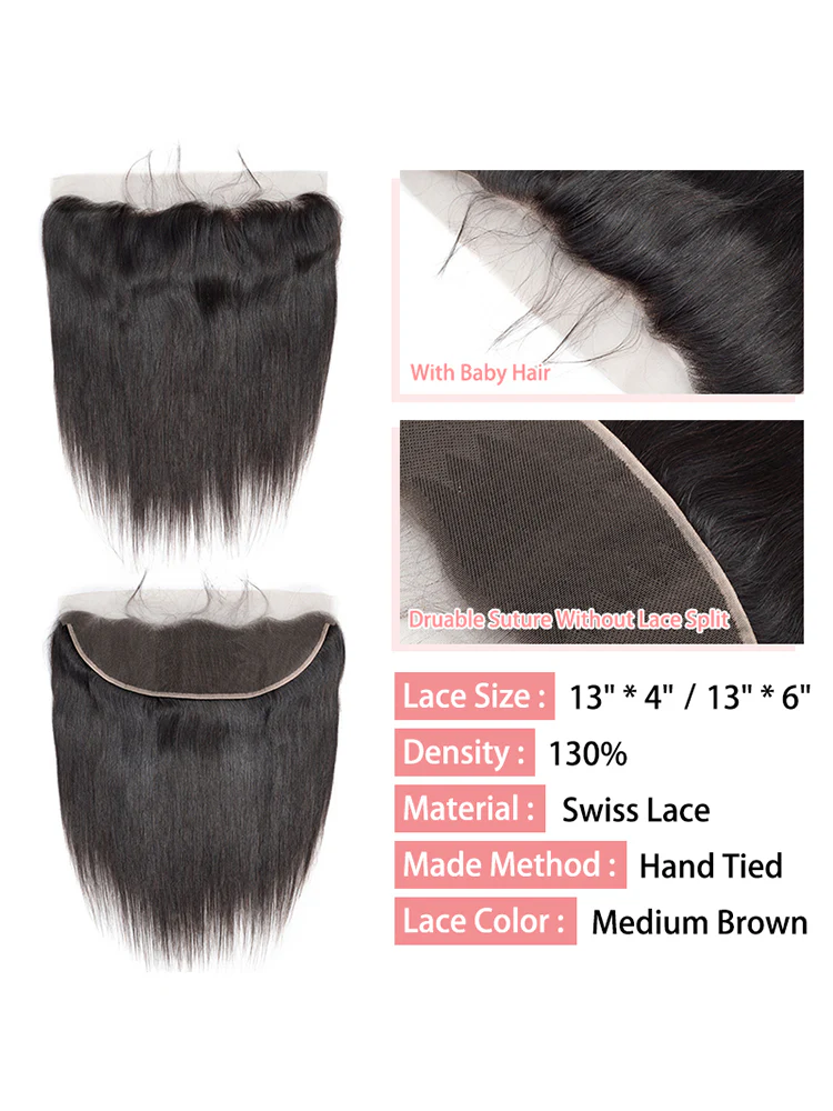 CurlyMe Straight Virgin Human Hair 3 Bundles With 13x4 Frontal Natural Black - Image 5