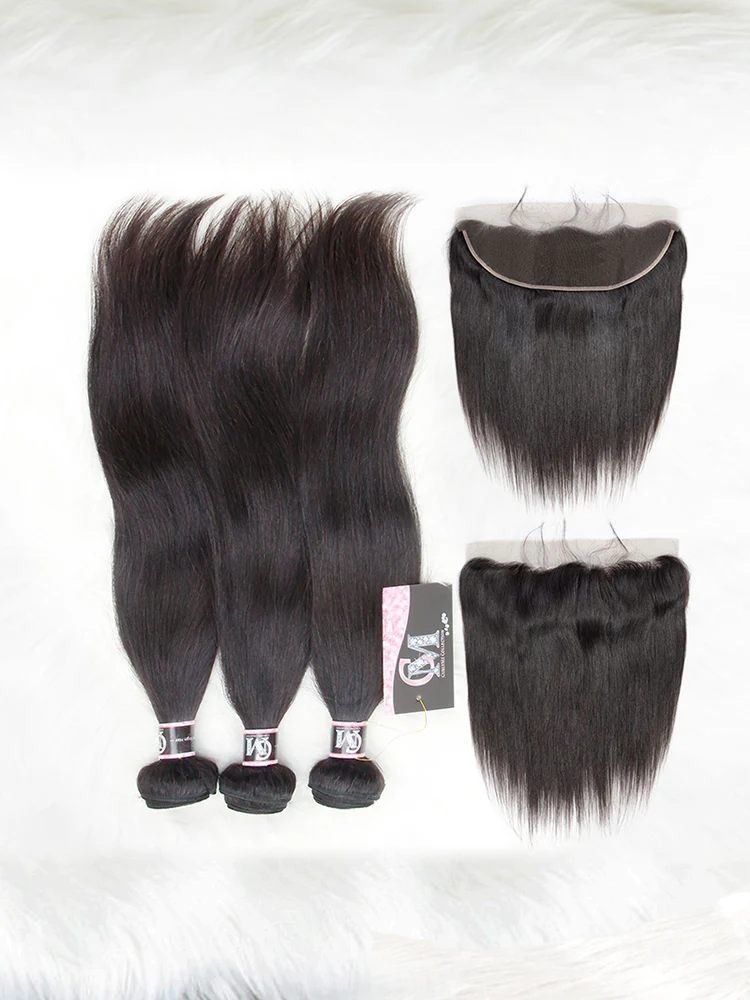 CurlyMe Straight Virgin Human Hair 3 Bundles With 13x4 Frontal Natural Black - Image 6