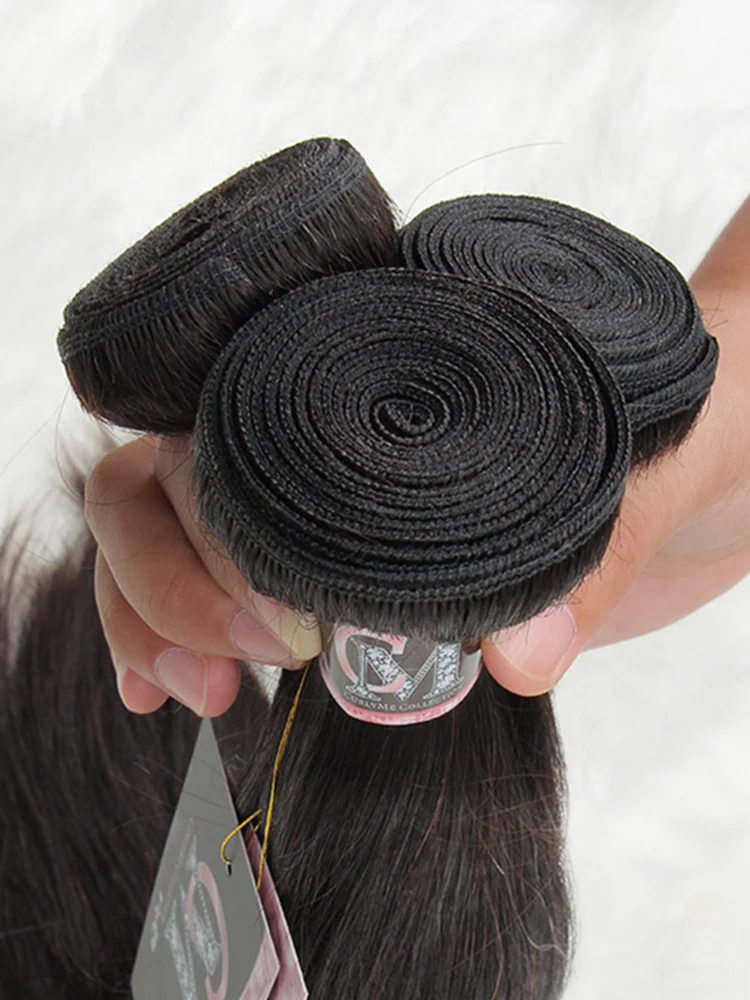 CurlyMe Straight Virgin Human Hair 3 Bundles With 13x4 Frontal Natural Black - Image 8
