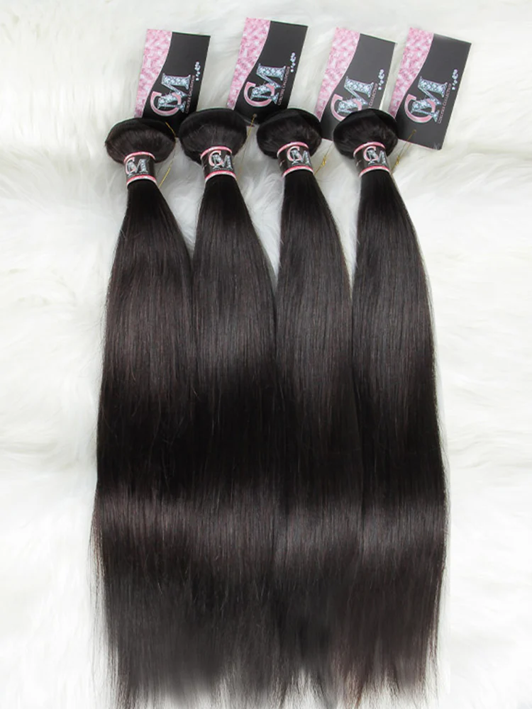 CurlyMe Straight Virgin Human Hair 4 Bundles with 4x4 Closure Natural Black - Image 5