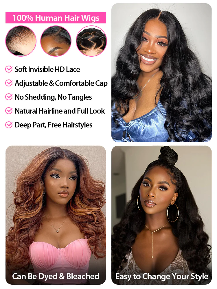 CurlyMe Virgin Human Hair Pre plucked 13x6 Lace Front Wigs Body Wave Hair - Image 10