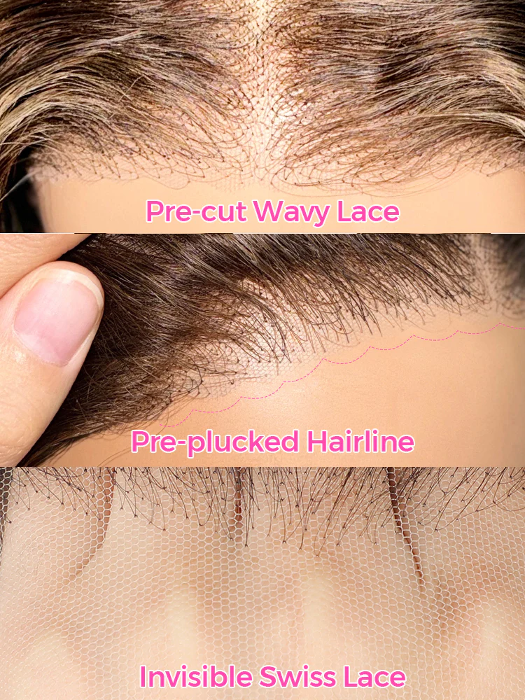 CurlyMe Highlights Ombre Straight Glueless Bob Wig Wear Go 7x5 Pre Cut Lace Wig - Image 7