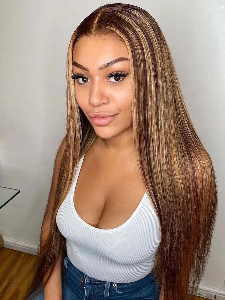 CurlyMe Highlights Ombre 7x5 Lace Wear Go Straight Glueless Wigs Pre Cut Lace Wig - Image 10