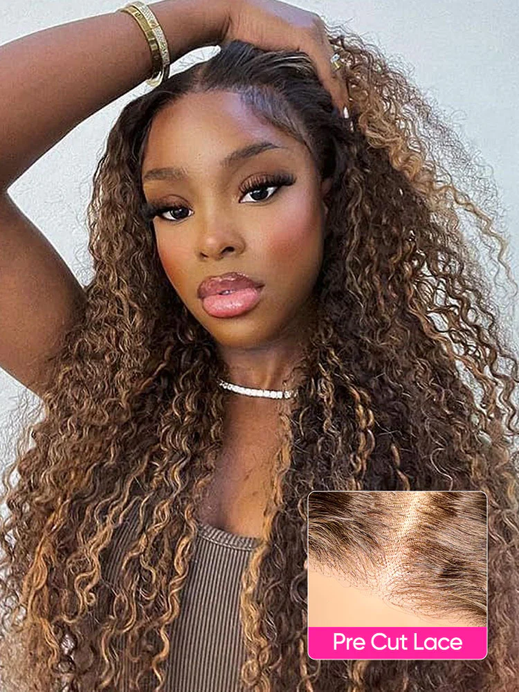 CurlyMe Pre-cut 7x5 Swiss Lace Water Wave Wear Go Highlights Ombre Hair Glueless Wig - Image 12