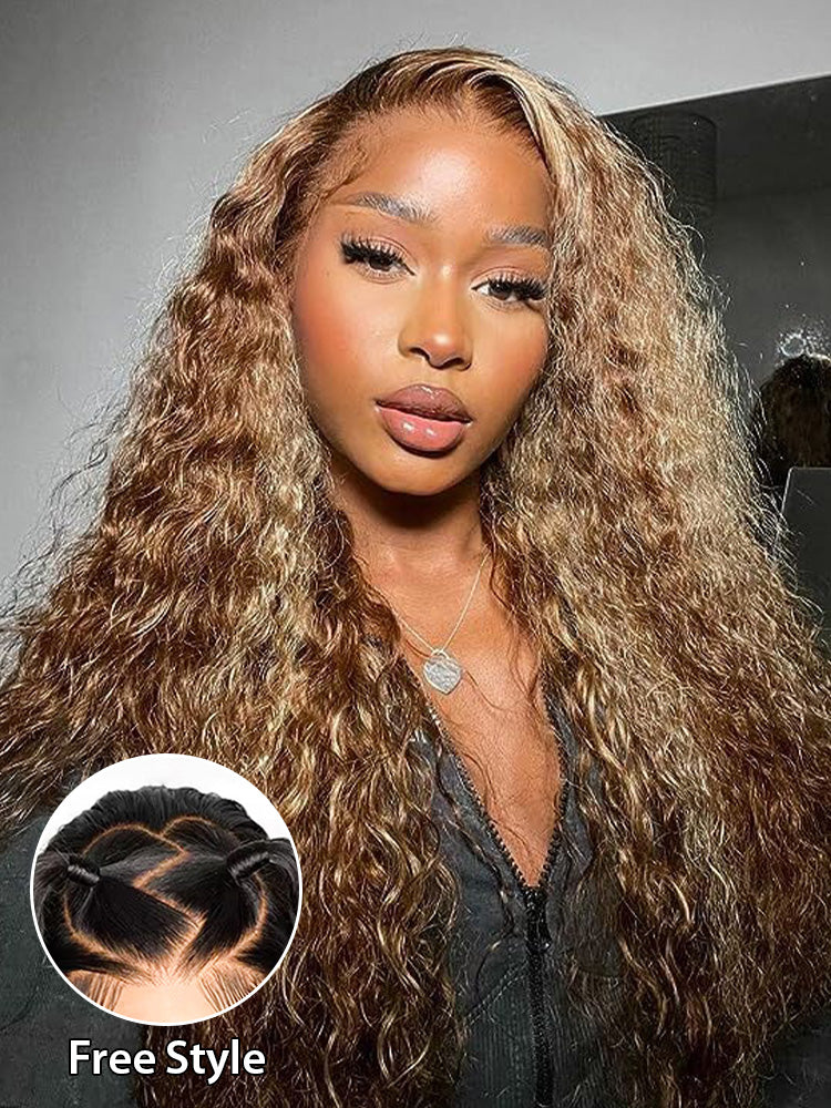 CurlyMe Pre-cut 7x5 Swiss Lace Water Wave Wear Go Highlights Ombre Hair Glueless Wig - Image 3