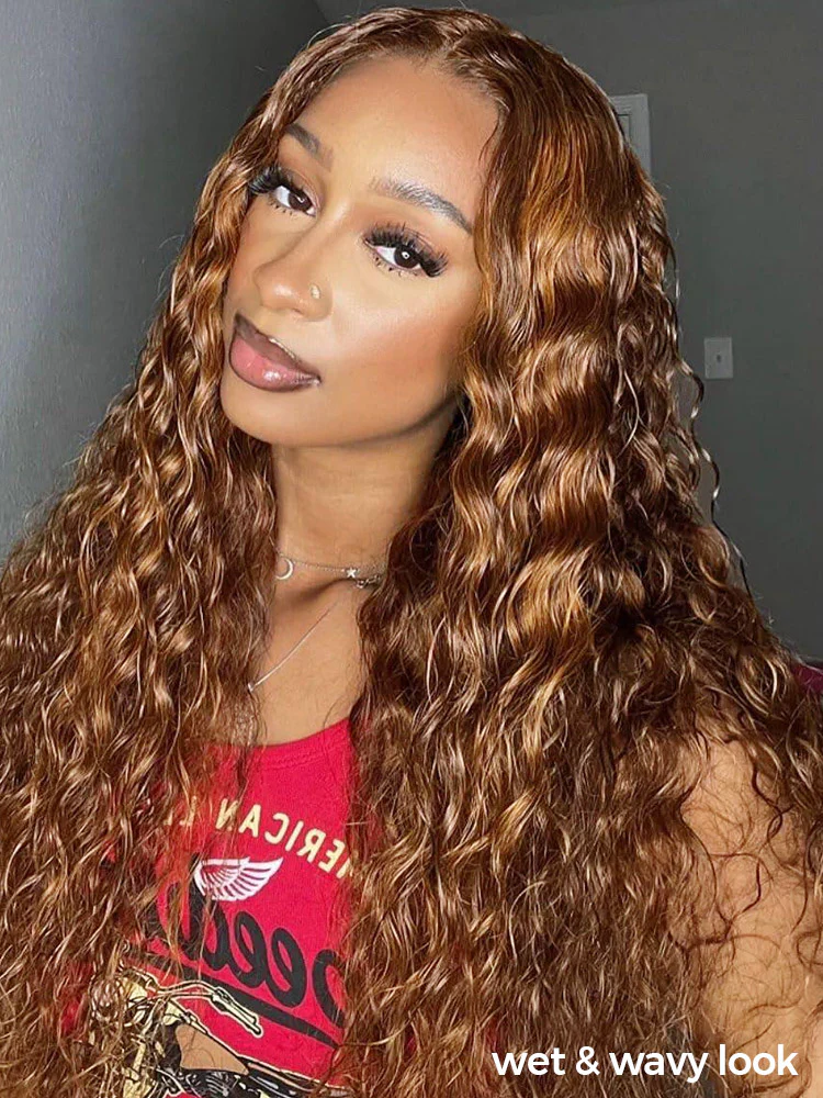 CurlyMe Pre-cut 7x5 Swiss Lace Water Wave Wear Go Highlights Ombre Hair Glueless Wig - Image 4