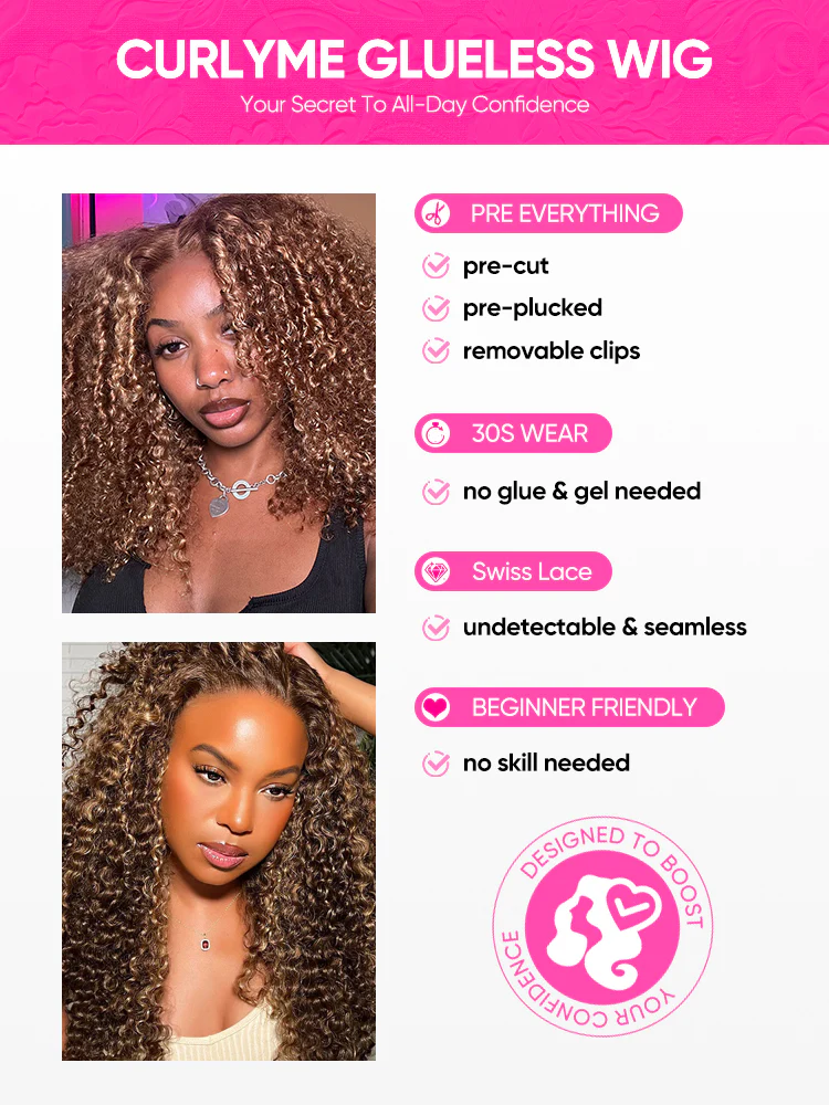 CurlyMe Pre-cut 7x5 Swiss Lace Water Wave Wear Go Highlights Ombre Hair Glueless Wig - Image 9