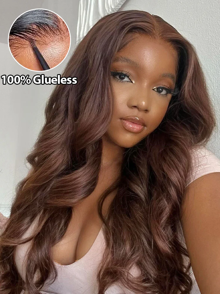 CurlyMe Layered Cut Mocha Mousse Straight Hair 7x5 Pre-Cut Swiss Lace Wear Go Glueless Wigs - Image 3